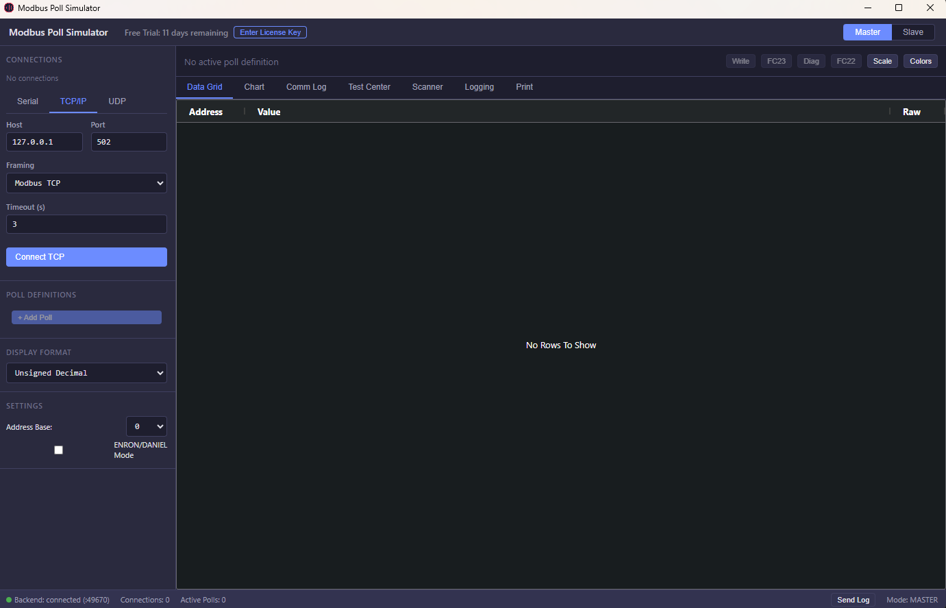 Modbus Simulator - Live data charts